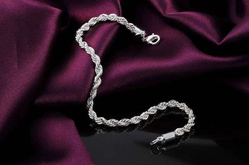Fashion charm 925 Sterling Silver Bracelet for man woman 4MM Twisted rope chain fine jewelry Wedding party Christmas gift Z260313