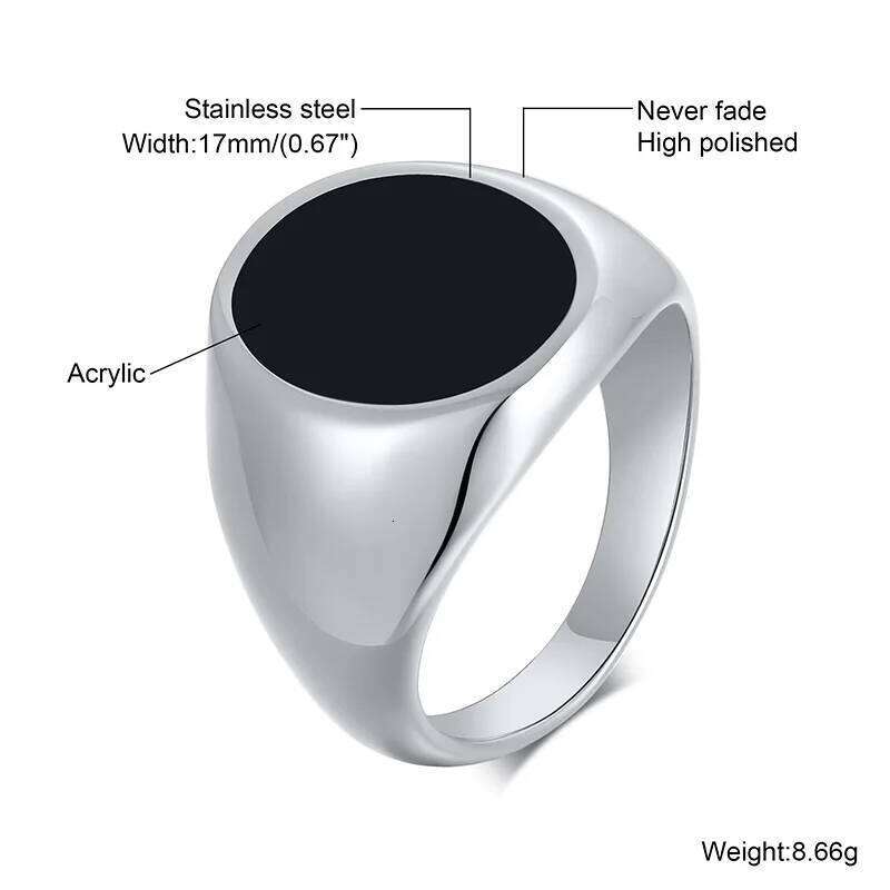 Modern Men Oval Black Plain Sides Signet Ring Stinless Steel Streetwear Expression of Wealth Rings Father's Day Gift H260312