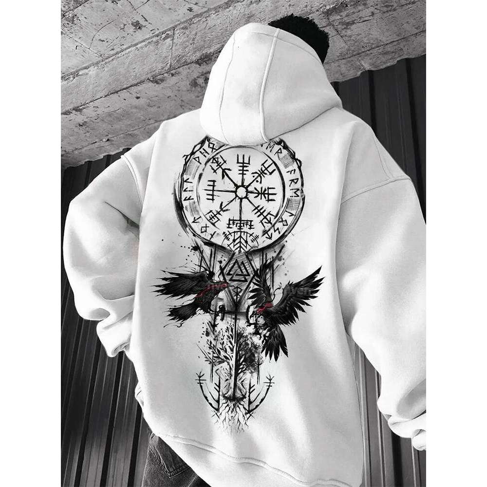 Retro Hip Hop Goth Print Men Women Hooded Sweatshirt Autumn Winter Daily Outdoor Vacation Fitness Casual Loose Warm Sportswear Z260314