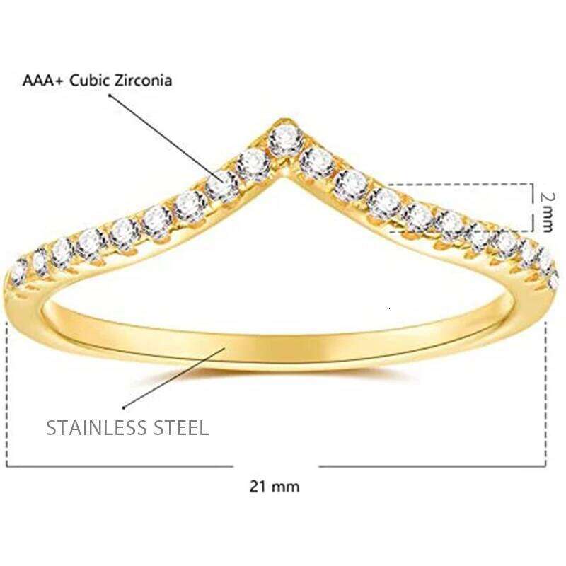 VQYSKO Pointed V Shaped Zircon Simulated Heart Stackable Ring Eternity Bands Women Jewelry Gifts For Her H260312