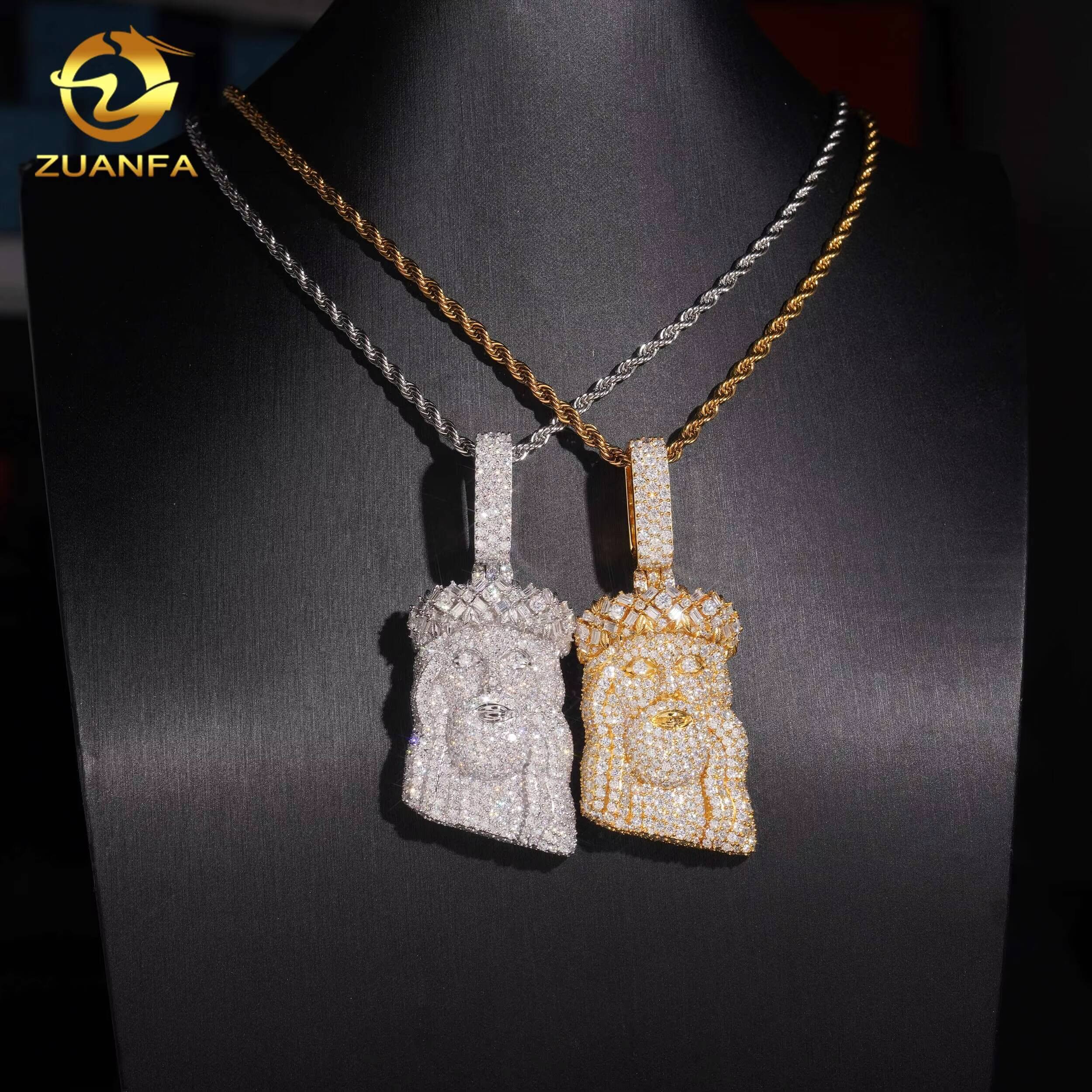NEW USA Local Stock Hip Hop Jewelry Jesus Head Pendant Iced Out Pendant 925 Sterling Silver Moissanite Pendant Charm
