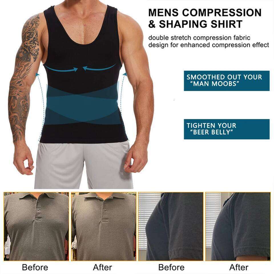 New Men's Shapewear Slimming Body Shaper Horizontal Stripe Compression Band Tummy Control T-Shirt Cross Elastic Workout Top 26Y0313