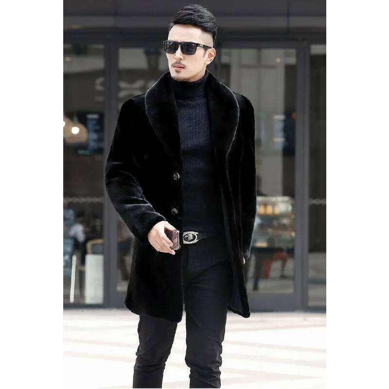 Winter Mid Length Jacket Men Long Sleeve Single-breasted Faux Fur Coat Windbreaker Windproof Thick Pockets Snow Clothes Z260313