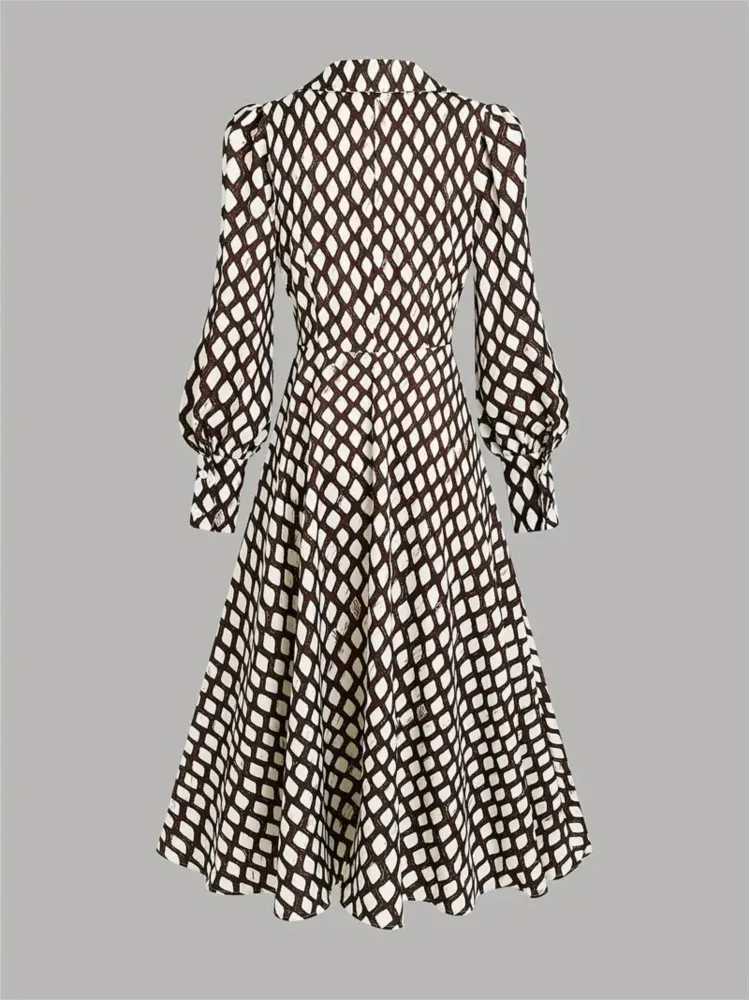 Lantern Long Sleeve Dress New Style Lapel Print Womens Long Sleeved Elegant Lapel Collar Dress Casual And Comfortable DressesT260314