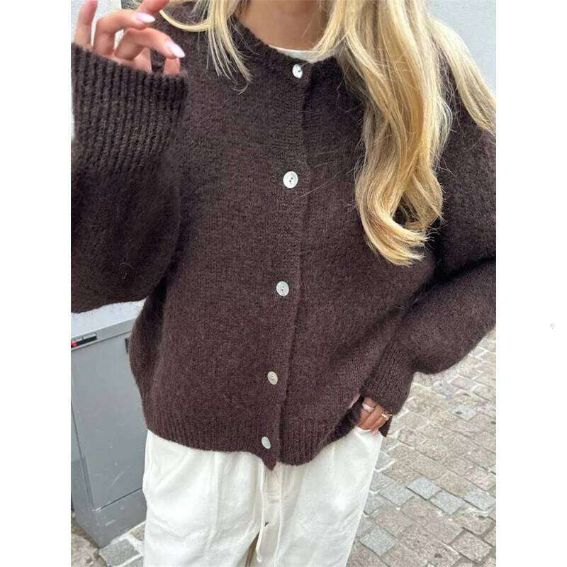 Autumn Leisure O-neck Outerwear Solid Color Cardigan Fashion Long Sleeve Women's Sweater Soft Knit Tops Z260313