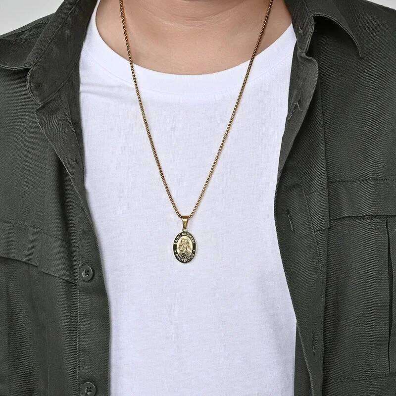 Medal San Miguel Arcanjo Archangel Necklaces Stainless Steel Chain Saint Michael Pendant Necklace Lucky Apotropaic Gift H260312