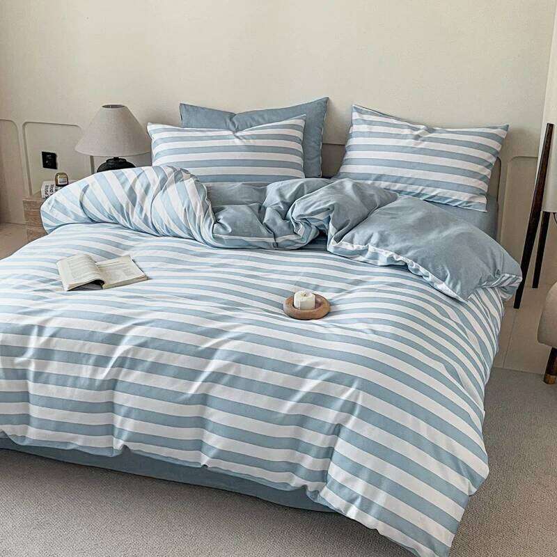 3pcs 100% Cotton Solid Color/two-color/striped/checkered Print Bedding, 1PC Duvet Cover 2PC Pillowcases Soft and Skin-friendly H260312 - view 3