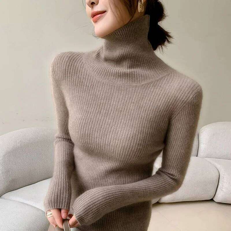 100% knitted pullover high neck solid color slim fit soft cashmere basic women's sweater Z260313