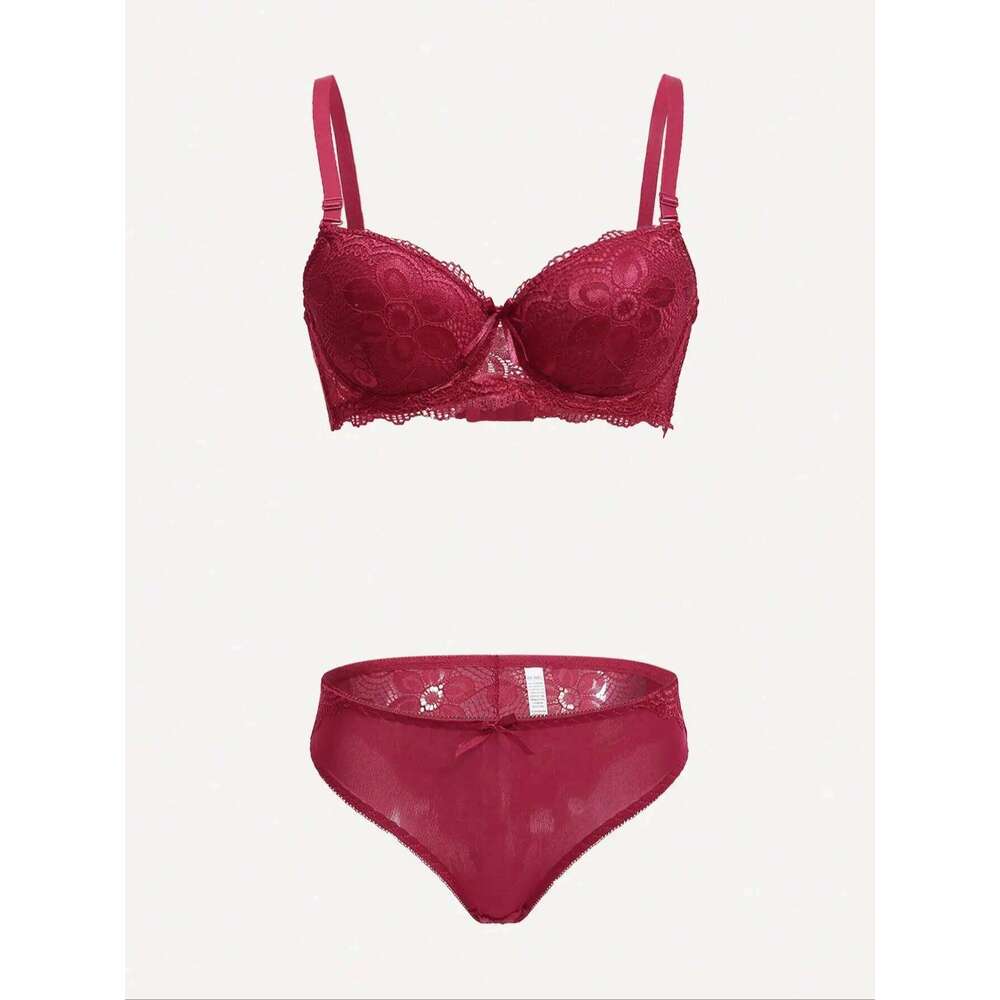 Viomisha Sexy Lingerie Lady Push Up Bras Transparent Floral Underwire Intimate Pretty Lace Underwear Panty Set