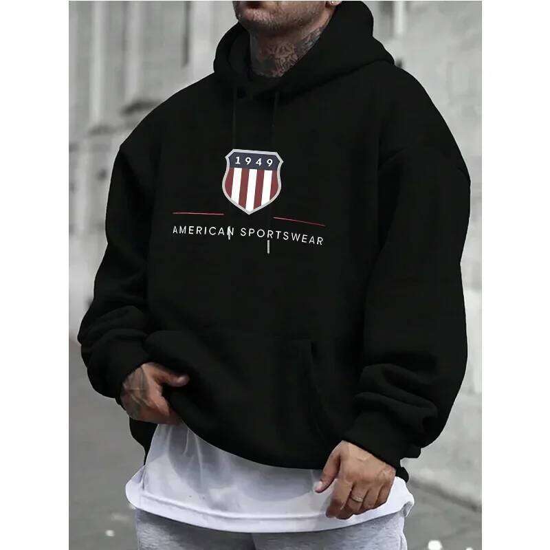 Urban Cool Trend 1949 Print Men Women Hooded Sweatshirt Autumn Winter Daily Outdoor Holiday Fitness Casual Loose Warm Sportswear Z260314