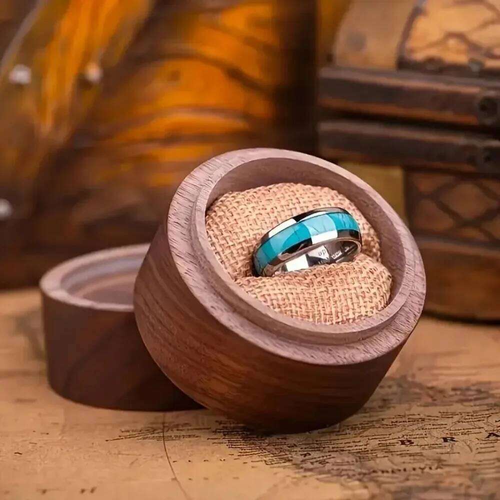 Hot Inlay Blue Turquoise Fashion 8MM Stainless Steel Rings for Men Women Wedding Engagement Band Jewelry Gift Dropship H260312