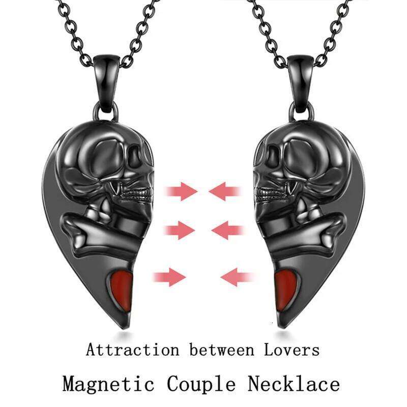 Gothic Minimalist Punk Creative Skull Red Magnetic Couple Heart Necklace for Women Men Jewelry Gifts Halloween H260312