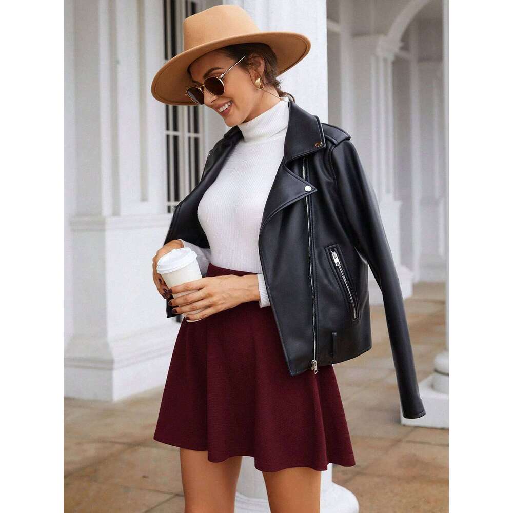 Ladies casual all-in-one high-waisted solid-color elastic-waist skirt Z260314