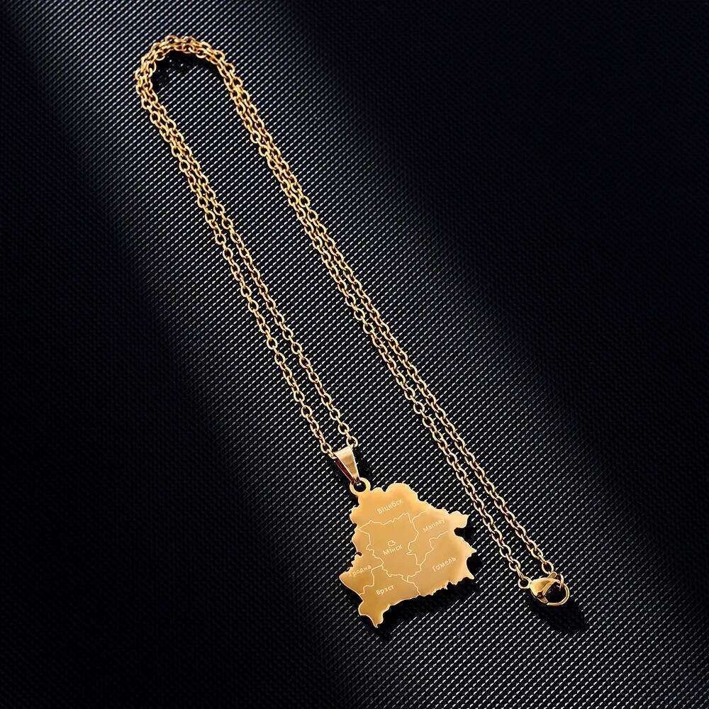New Belarus Map With City Pendant Necklace For Women Men Gold Silver Color Fashion Belarusian Stainless Steel Jewelry Gifts H260312