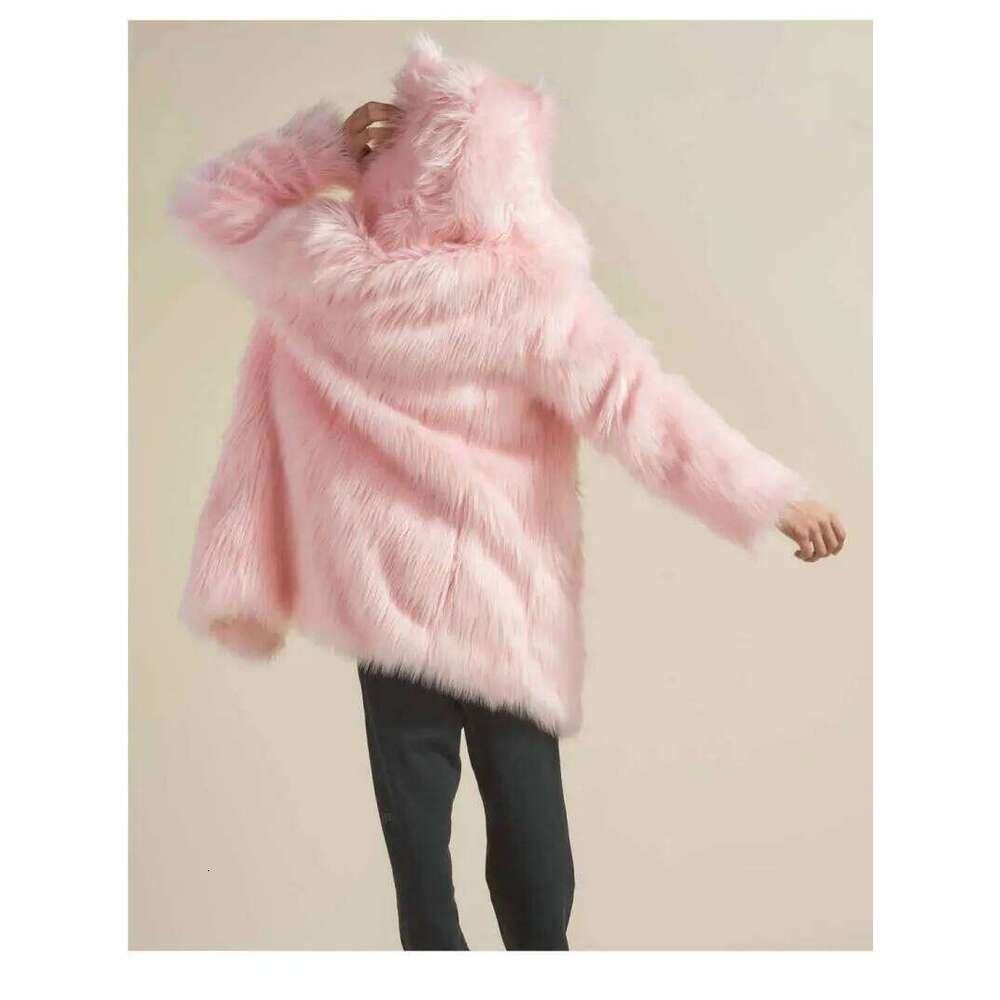 Men Faux Outerwear Solid Hooded Fur Jackets Long Sleeve Coat Loose Winter Pockets Casual 2025 Spliced Slight Strech Z260313