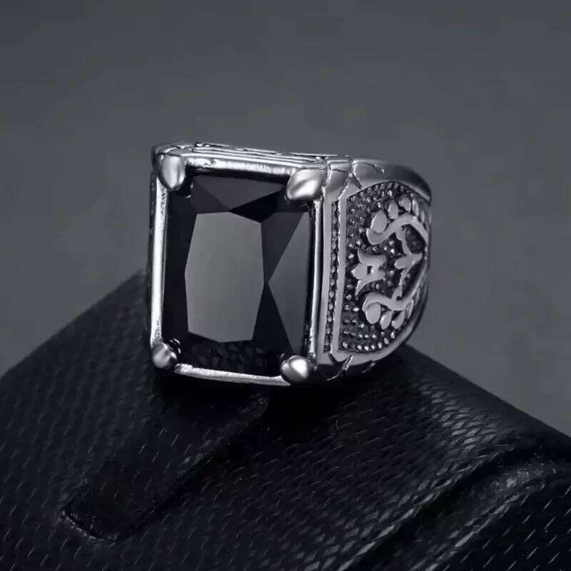 Solid stainless steel Lucifer Rings with Black Onyx Natural Stone Handmade Statement Ring TV Show Jewelry H260312
