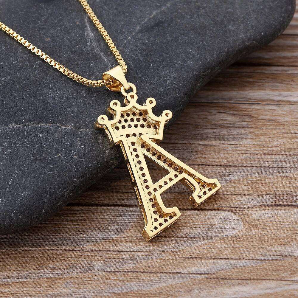 Nidin New Copper Zircon A-Z Crown Alphabet Pendant Chain Necklace Hip-Hop Style Fashion Woman Man Initial Name Jewelry H260312