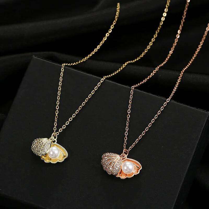 Design Sense Open Pearl Shell Pendant Stainless Steel Necklaces For Women Korean Fashion Sweet Sexy Wedding Jewelry Wholesale H260312