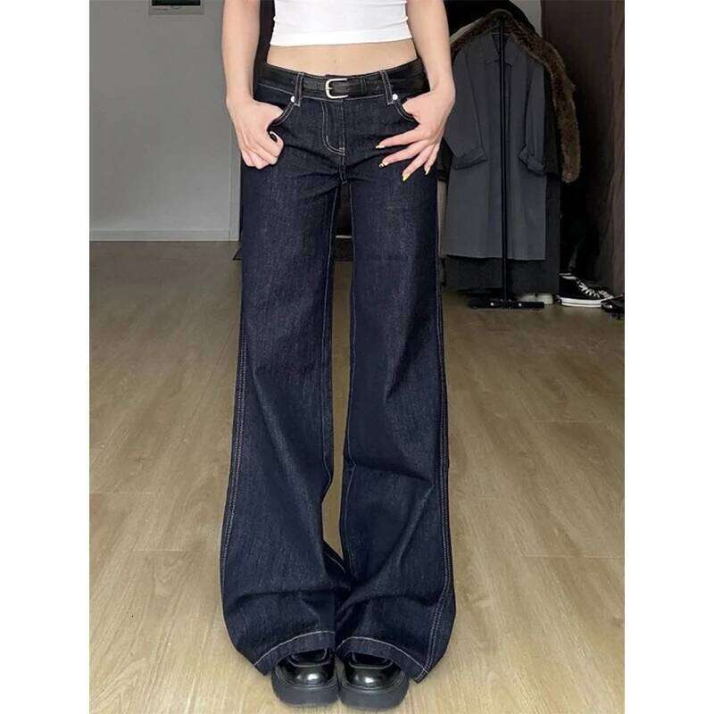 Blue Jeans Women's Hip-hop Fashion Vintage Streetwear Y2K Wide Leg Straight Jean High Waist Trouser Classic Baggy Denim Pants Z260313