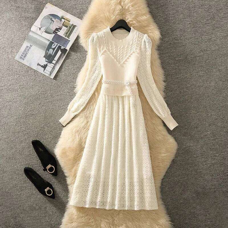 Women Long Sleeved Knitted 2024 Autumn New Ladies Knitt Dresses Fashionable Stunning Young Dress Lady Vestidos Z260314