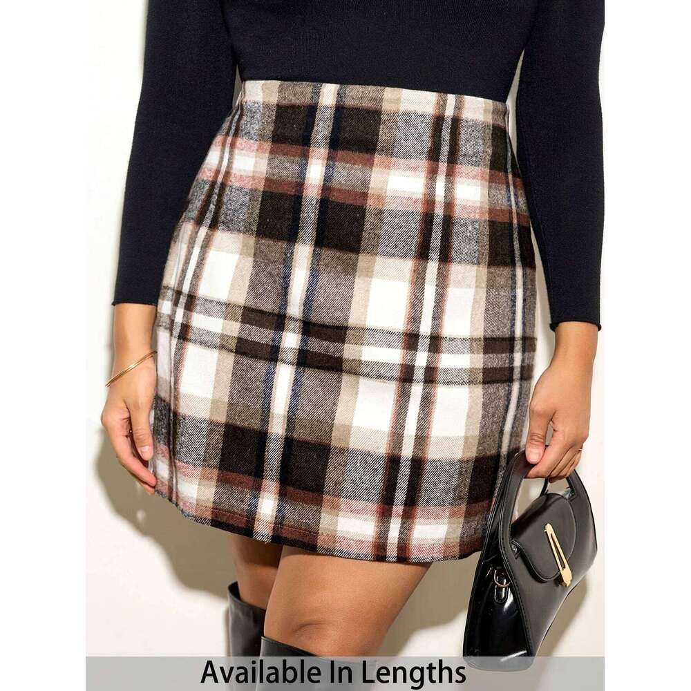 Autumn winter fashion European and American style plaid skirt plus size Z260314