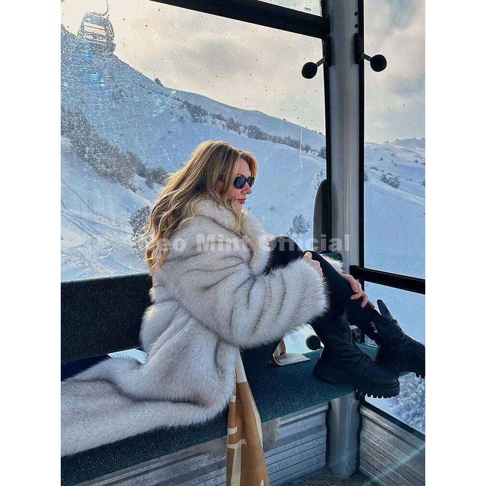 Neo Mint Street Style Long Eco Faux Coats Women 2025 Winter Fluffy Gradient Fox Fur Jacket Brand Fashion Girls Overcoats Z260313