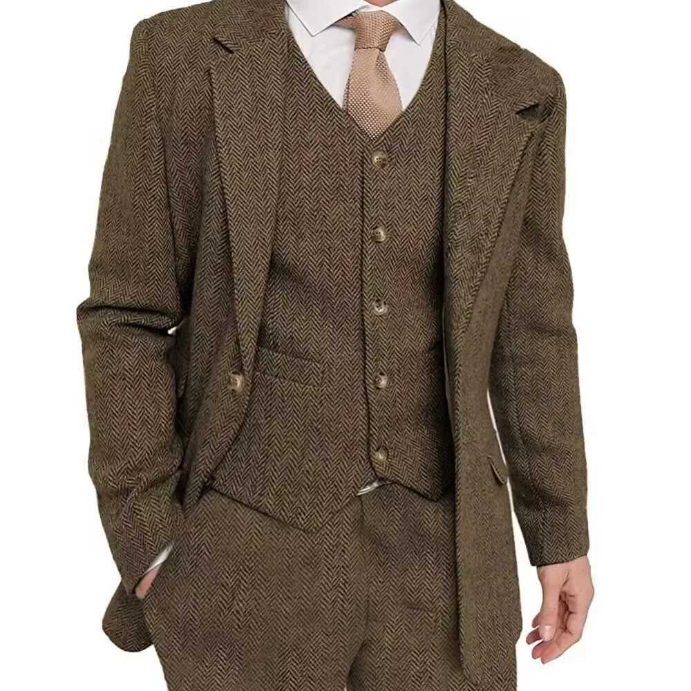 Mens 3-Piece Solid Wedding Tuxedo Slim Fit One-Button Jacket with Shawl Lapel And Vest Pants Set for Groomsmen Formal Dinner M260313