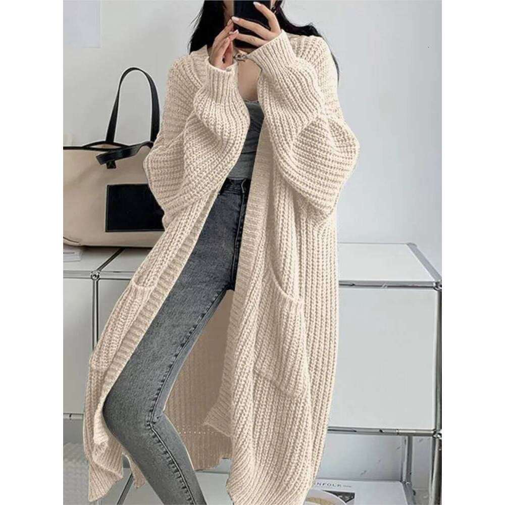 Woman's Knitted Casual Coat Autumn Winter Fashion Long Sleeves With Pocket Cardigan Sweater Ladies Comfort Warm Sweaters