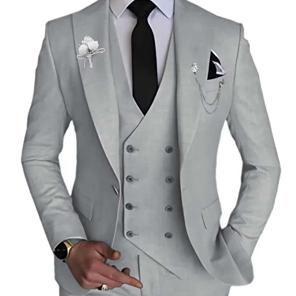 Elegant Rose Red 3-Piece Slim Fit Mens Suit Double Breasted Blazer Vest Pants Set for Wedding Groom Tuxedo Business Party a07 M260313
