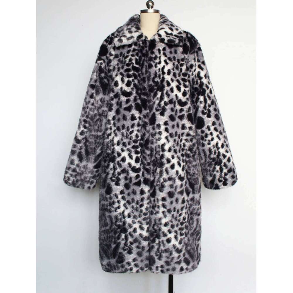 Men Faux Fur Coats Leopard Jackets Color Blocked Turn Down Collar Long Sleeve Single Breasted Straight Casual 2025 Autumn Winter Z260313