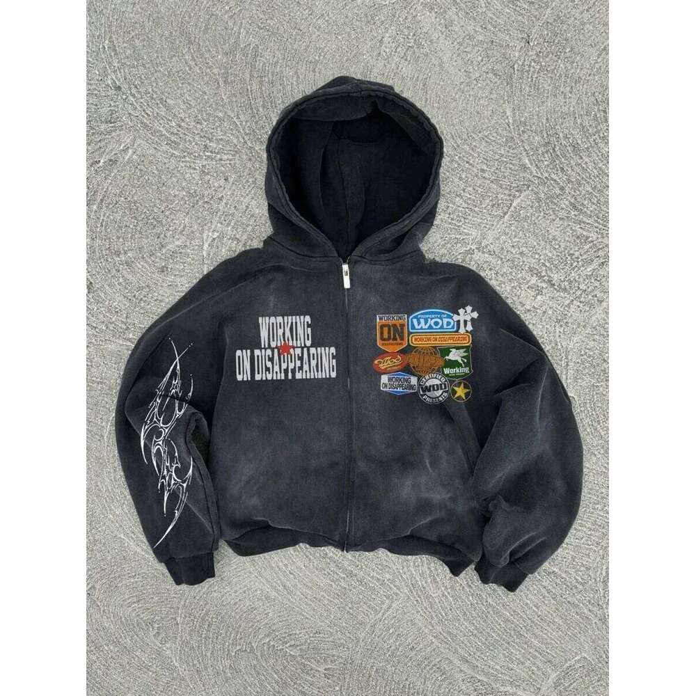 New Trend Y2K Personalized Printed Sweatshirt Men's Harajuku Jacket Gothic Zipper Casual Sportswear Loose Fashion Hoodie 26Y0313