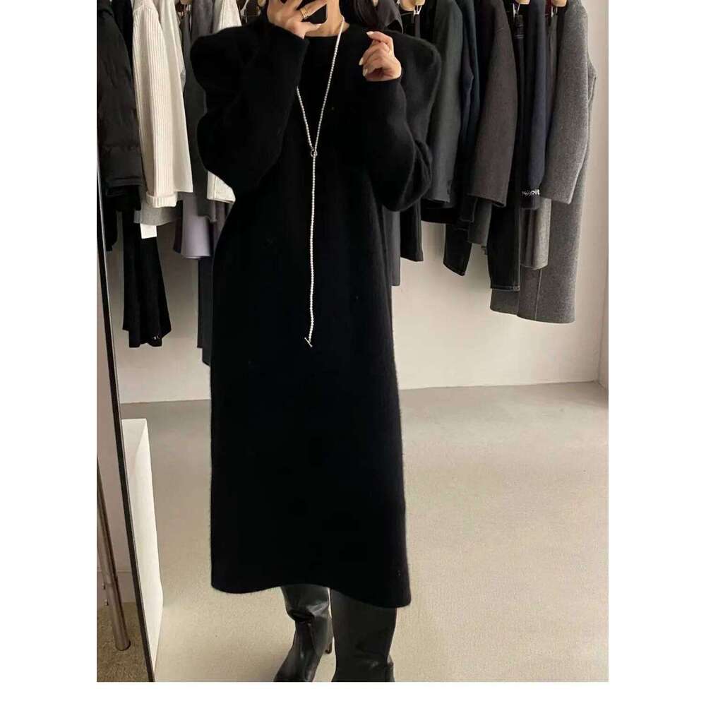 Korean Version of Autumn and Winter Puff Sleeve Sweater Dress 2025 New Mid-length Over-knee Knitted Long Skirt for Women Z260313