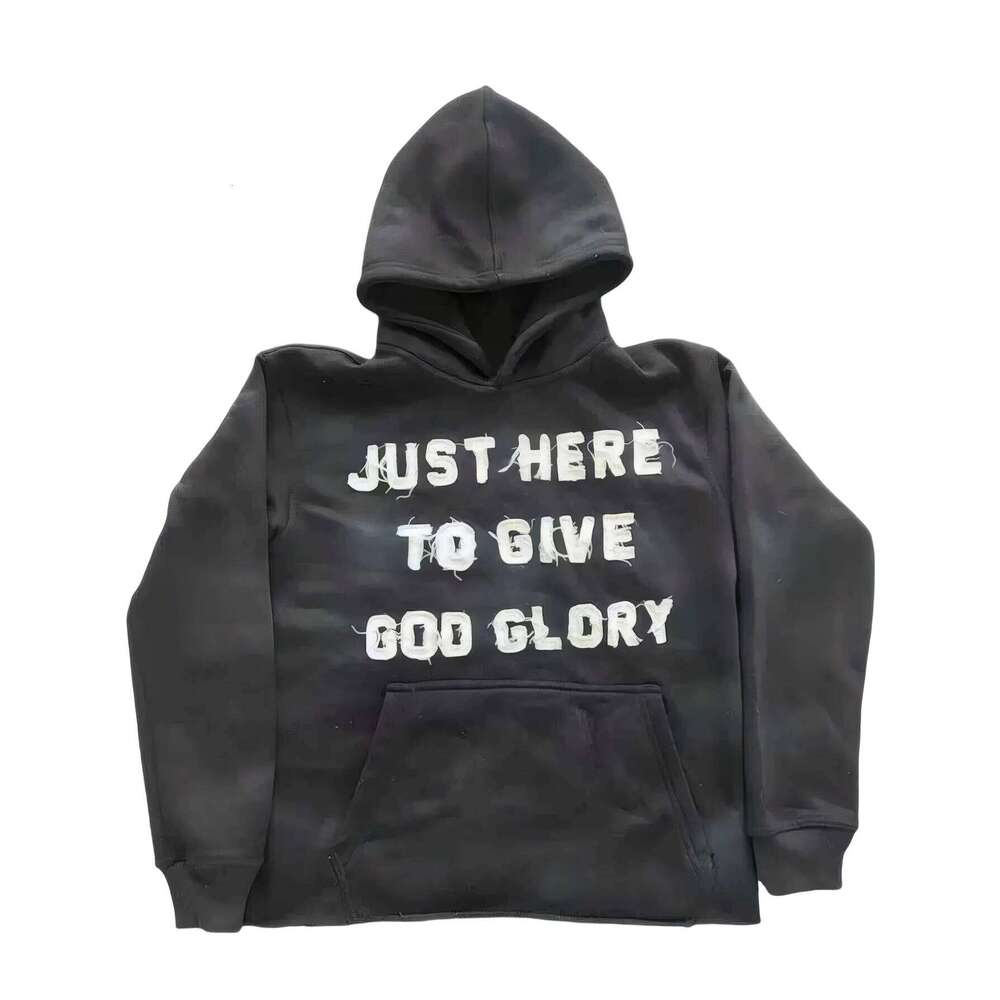 Blue Hoodies for Men Oversize Fall Jacket Letter Embroidery JUST HERE TO GIVE GOD GLORY Street Hip-hop Style Hoodie Unisex Z260315