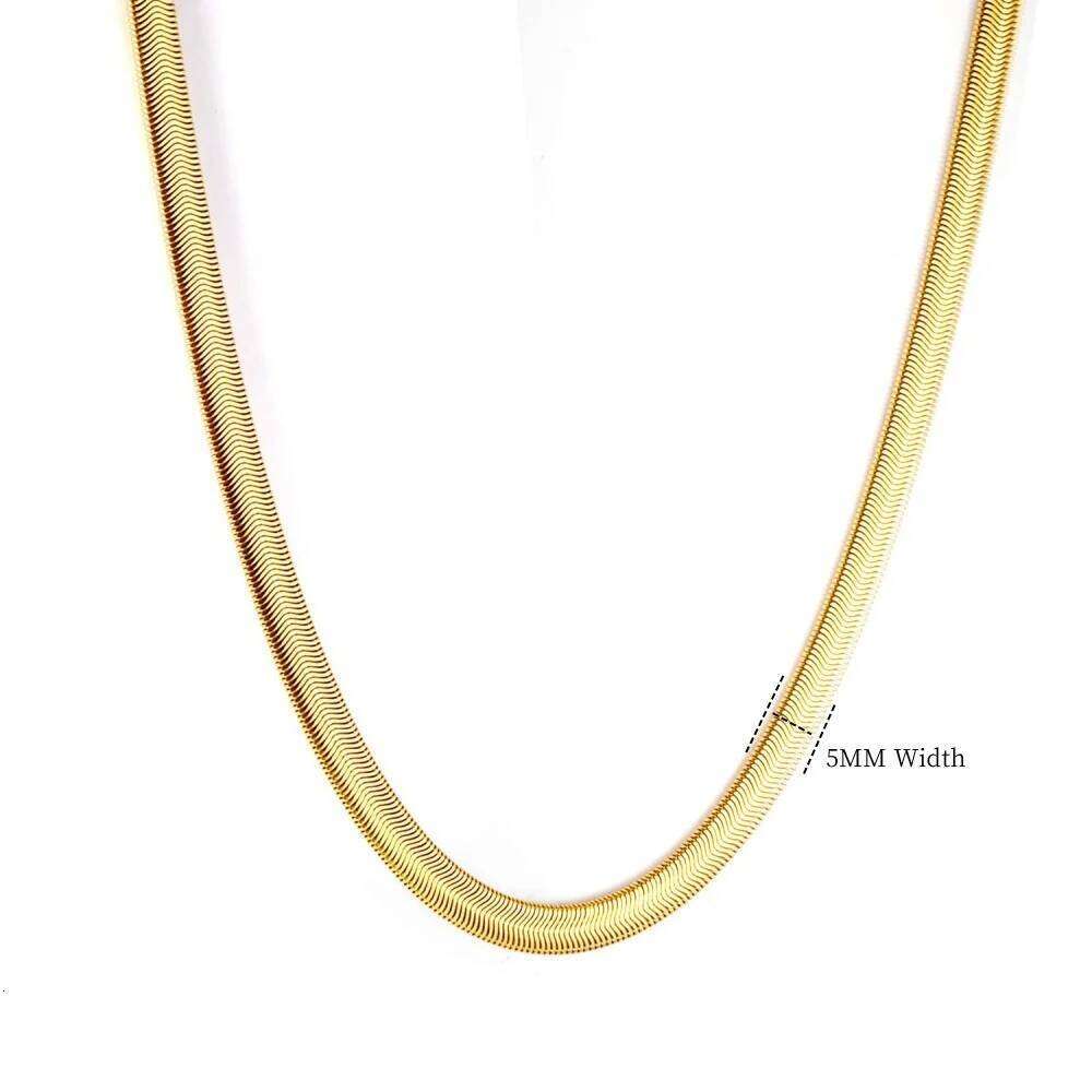 5MM Silver Plated Herringbone Flat Snake Necklace for Women Hip Hop Gold Stainless Steel Long Neck Chain Jewelry H260312