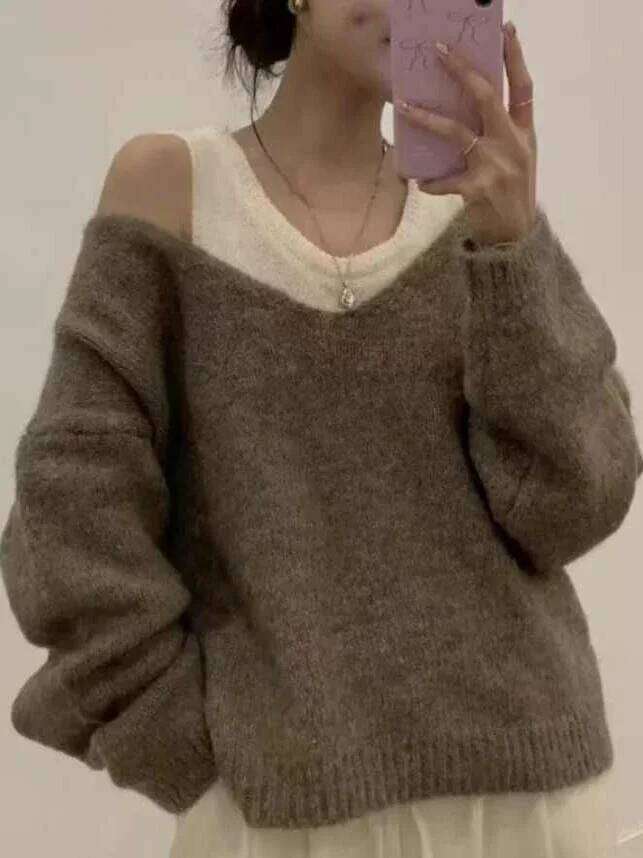 Korean Fashion 2025 Autumn Knitted Sweater Women Casual Y2k Clothing Slim Sexy Off-shoulder Pullover American Vintage Jumpers Z260313