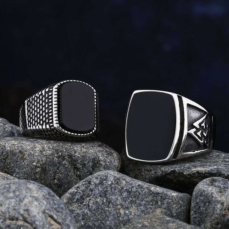 Simple Fashion Stainless Steel With Black Agate Stone Rings For Men Women High Quality Wedding Jewelry Gifts Dropshipping H260312