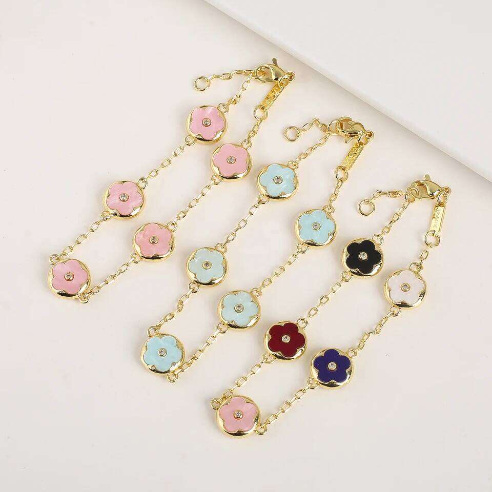 Trendy Creative Adjustable Round Five Leaf Flower Gold-Plated Bracelet Luxury for Women Daily Party Jewelry Accessories Clover Z260313