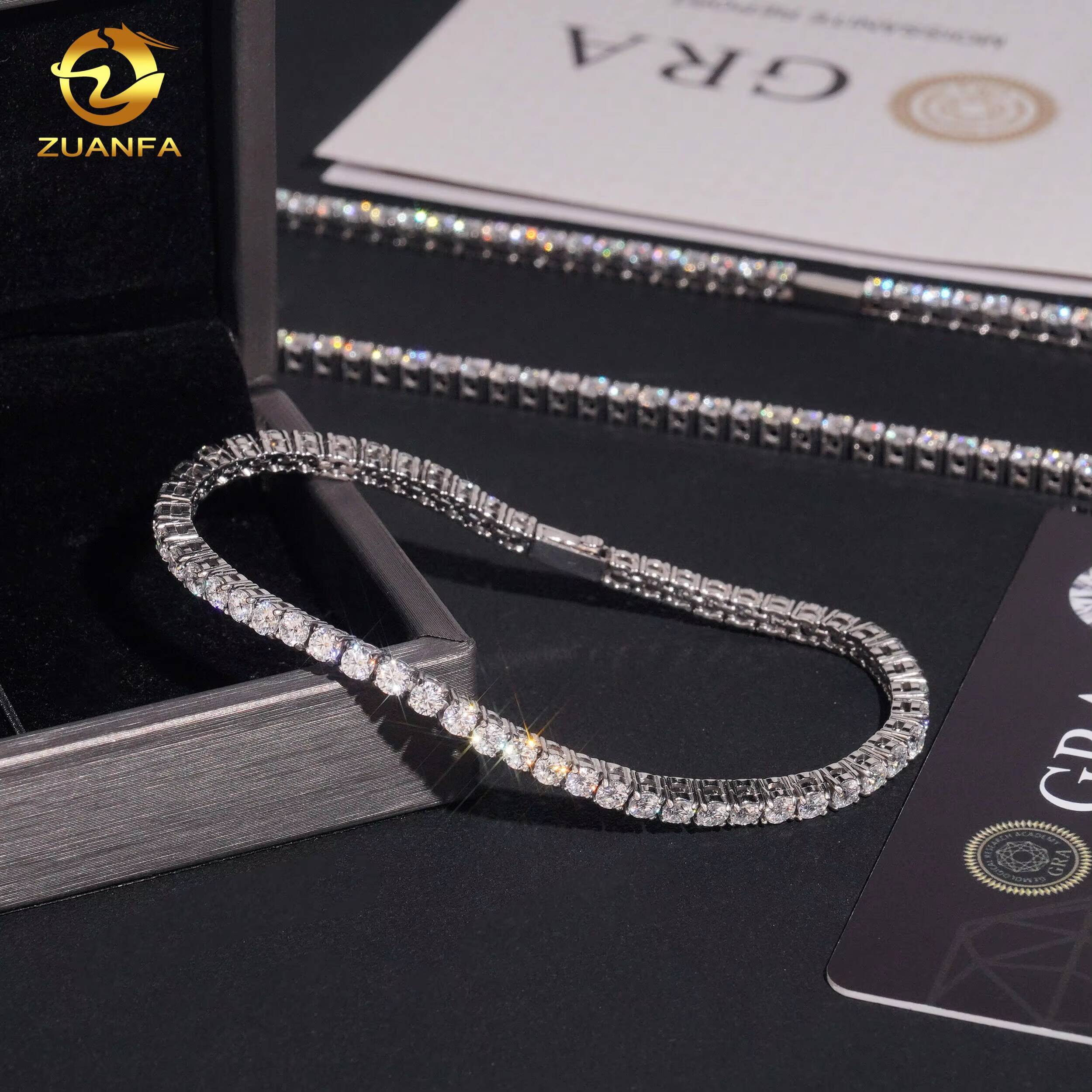 Factory Price 3mm Bracelet Hip Hop Moissanite Jewelry Iced Out Diamond VVS Moissanite Necklace 316L Stainless Steel Tennis Chain