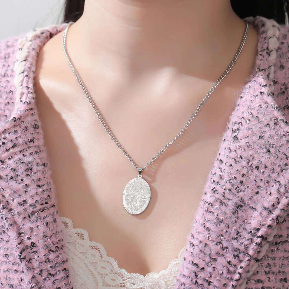 LIKGREAT St Christopher Pendant Necklace for Men Women Travel Protection Blessing Catholic Amulet Gifts Stainless Steel Jewelry H260312