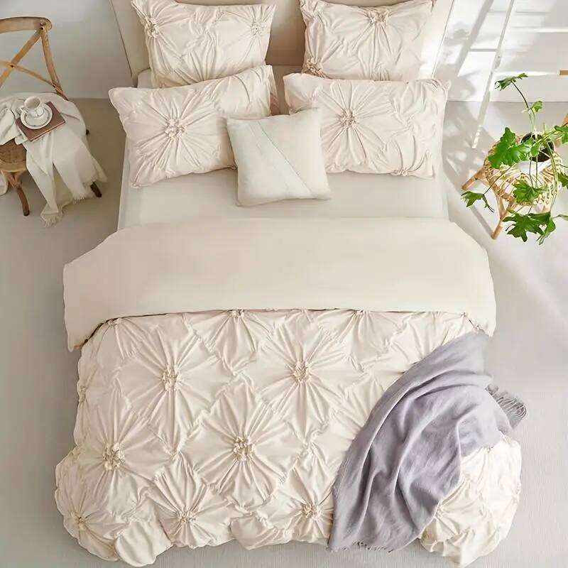 3pcs Bohemian Rhomboid Plaid Stereoscopic Flower Plain Colour Quilt Set1 Duvet Cover +2 Pillowcase Without Pillow Core H260312 - view 5