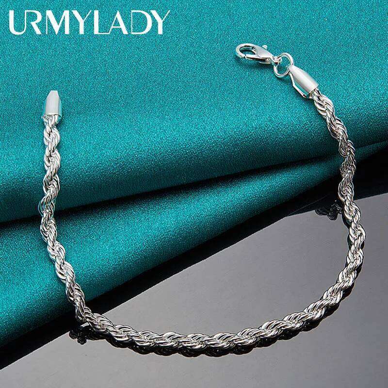 URMYLADY 925 Sterling Silver Water Wave Chain 4MM Bracelet For Women Men Fashion Wedding Party Jewelry Z260313