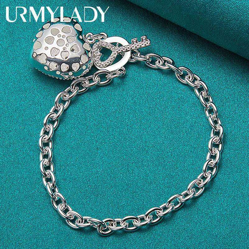 URMYLADY 925 Sterling Silver Heart Pendant Bracelet Key Buckle For Women Wedding Engagement Party Fashion Jewelry Z260313