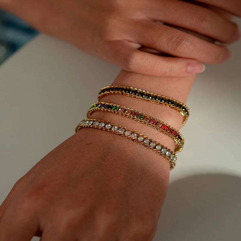 ANENJERY 316L Stainless Steel Colorful Shiny Zircon Adjustable Bracelets For Women Exquisite Special Jewelry Gifts Z260313
