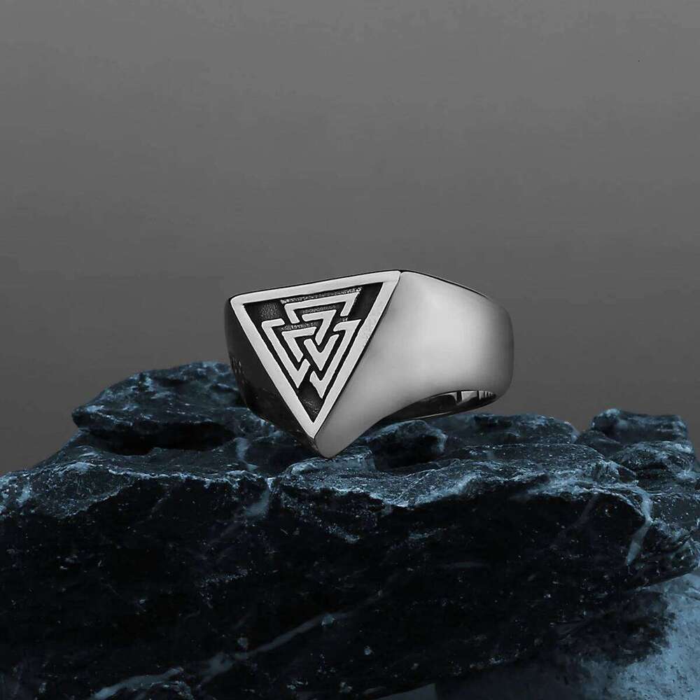 S925 Sterling Silver Minimalist Triangle Symbol Signet Nordic Rune Protector Amulet Ring Viking Jewelry Creativity Gift H260312