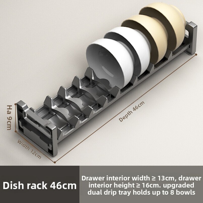 Gunmetal Gray Kitchen Drawer Dish Cabinet Storage Divider for Knives, Forks, Bowls, Chopsticks, Spoons, Tableware Built-in Compartment Bowl Rack
