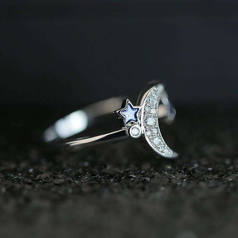 New Fashion Creative Design Moon Star Zircon Resizable Rings 925 Sterling Silver Rhinestone Elegant Ring Women&Girl Jewelry Gift H260312