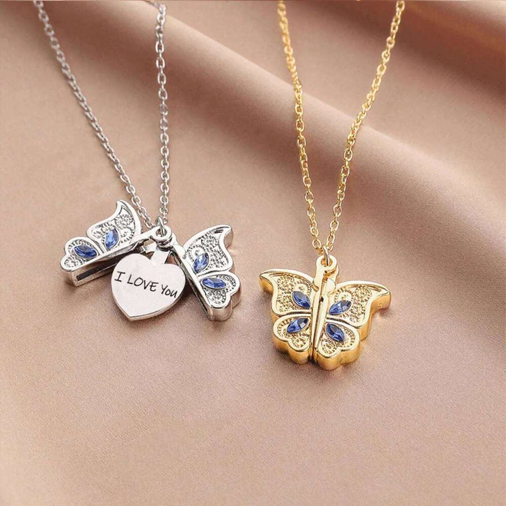 Women'S Butterfly I You Album Box Pendant Necklace Jewelry Trendy 2025 Female Clothing Accessories Decor H260312