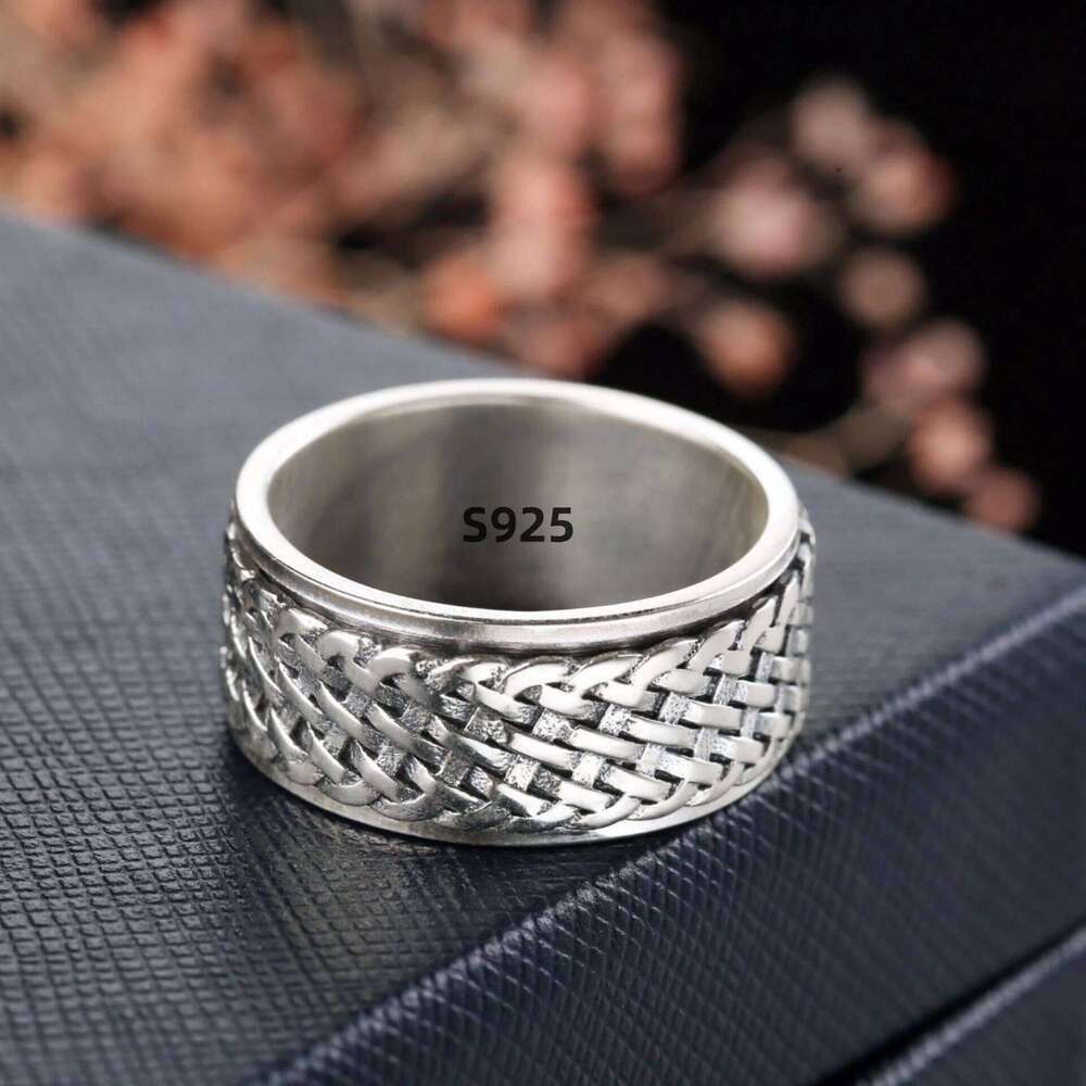 Simplicity Vintage S925 Sterling Silver Viking Rings for Men Women Fashion personality Rotatable Woven Pattern Jewelry Gift H260312