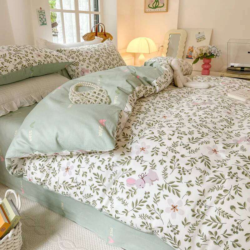 Pure Cotton Bedding Four-piece Set With Duvet Bed Sheet Pillowcase King Queen Full Twin Size Small Floral Quilt Cover H260312 - view 3