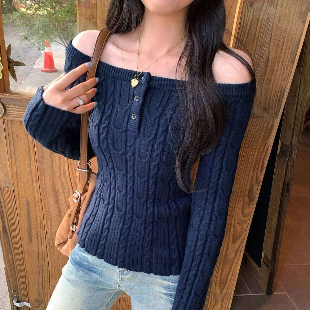 Off Sweater Women Knitted Base Long Sleeve One Shoulder Top Autumn Winter Z260313